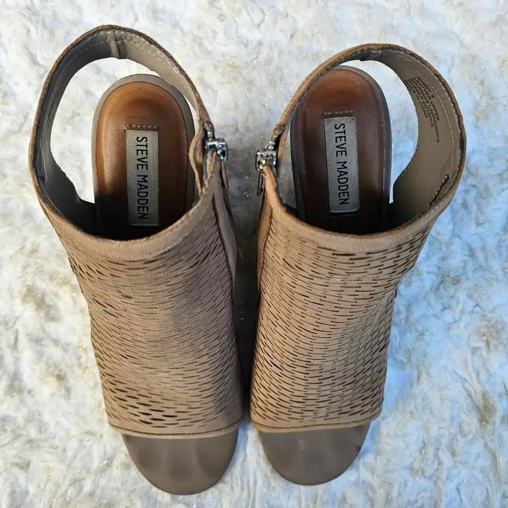 Open Toe Wedge Bootie Steve Madden Winny Size 9 Tan Leather